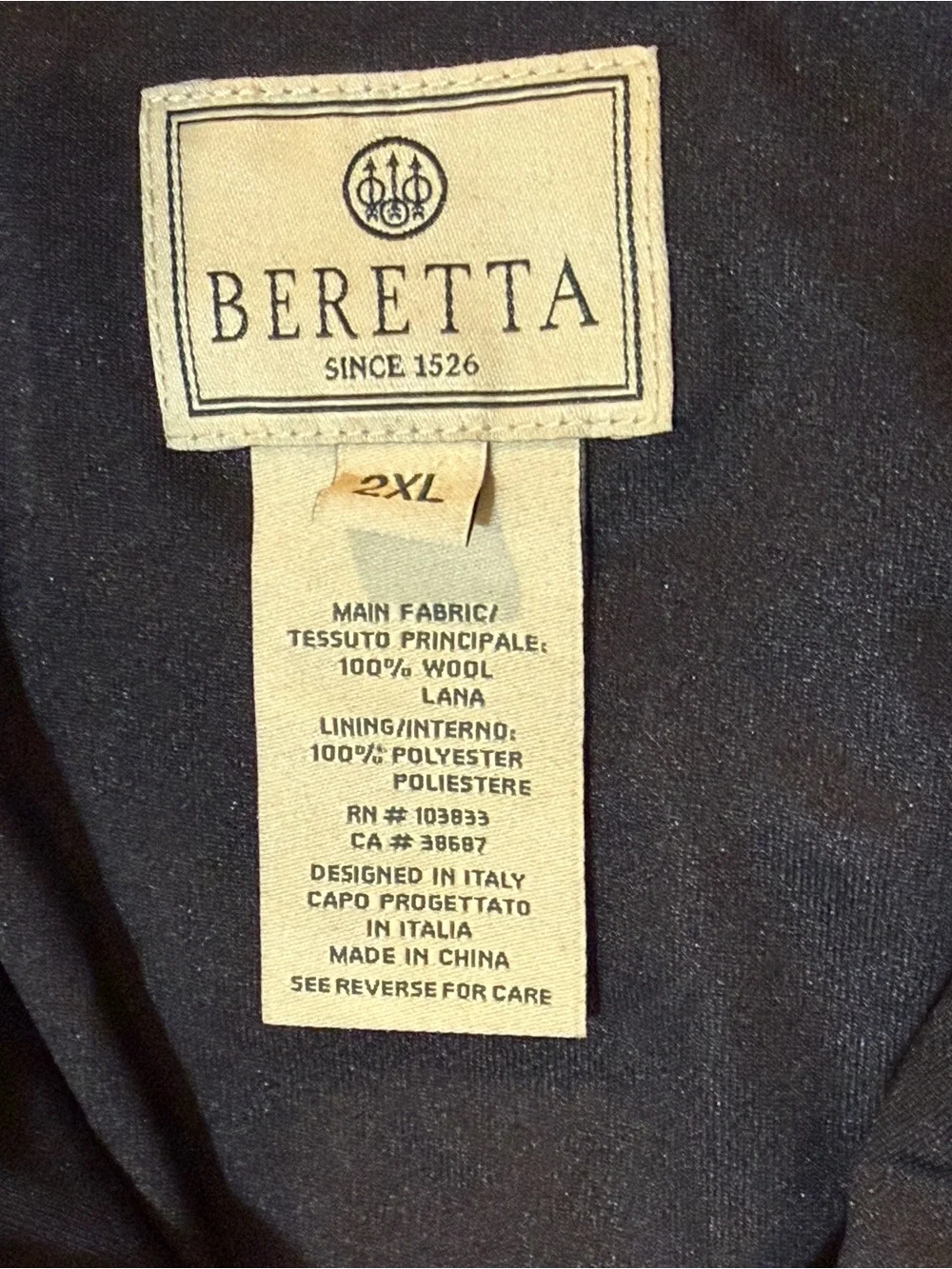 Beretta Men’s 2XL 100% Wool Full-Zip Sweater – Gray with Canvas Shoulder Panels
